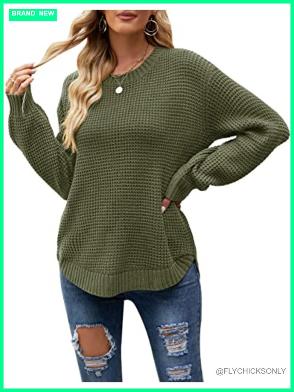 Women's Waffle Knit Oversized Sweater Long Sleeve Pullover